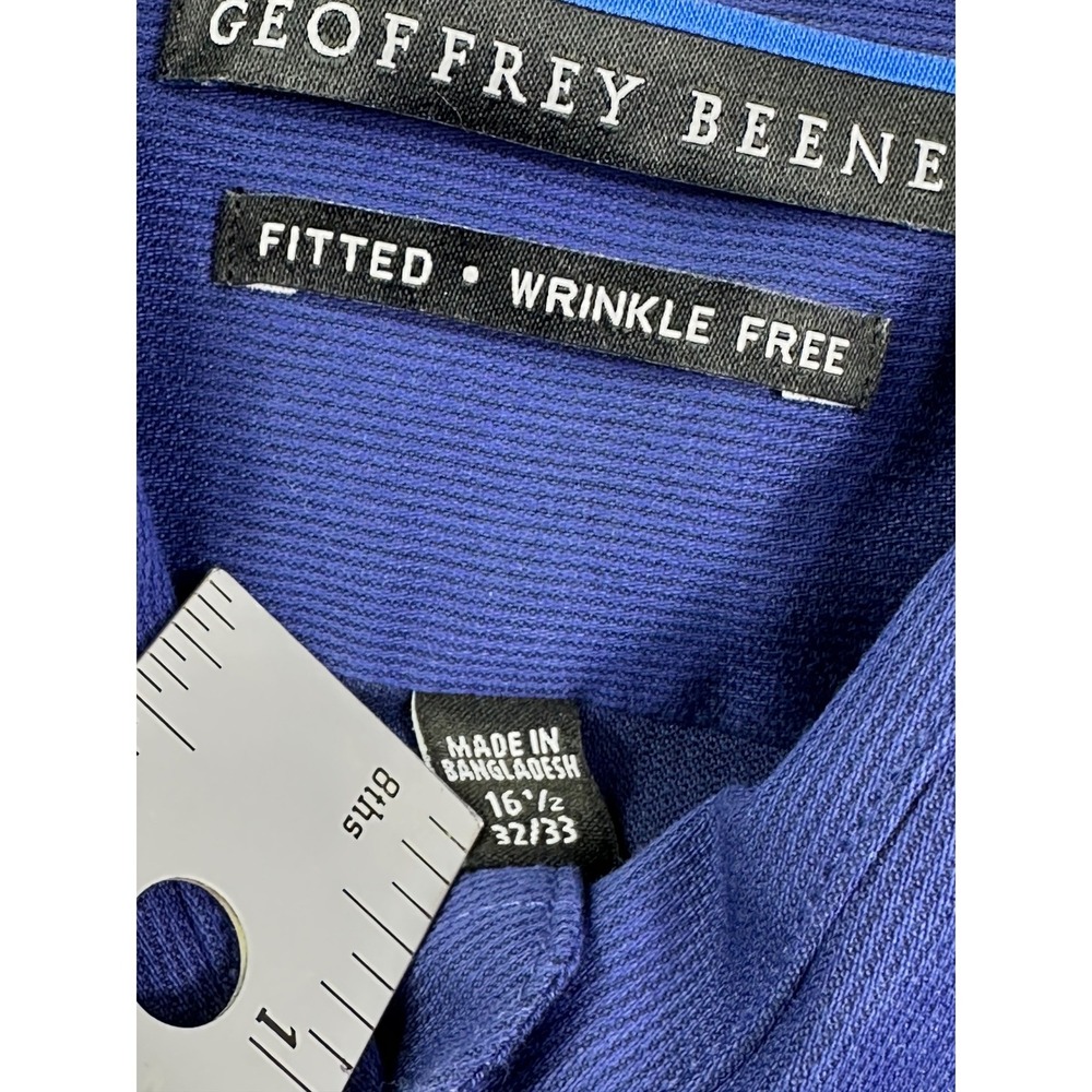 Geoffrey Beene Mens Fitted Wrinkle Free Dress Shirt Blue 16.5‎ 32/33 Long Sleeve